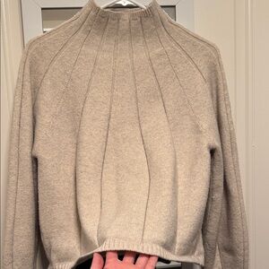 Ann Taylor Ribbed Mock Neck Sweater in Beige